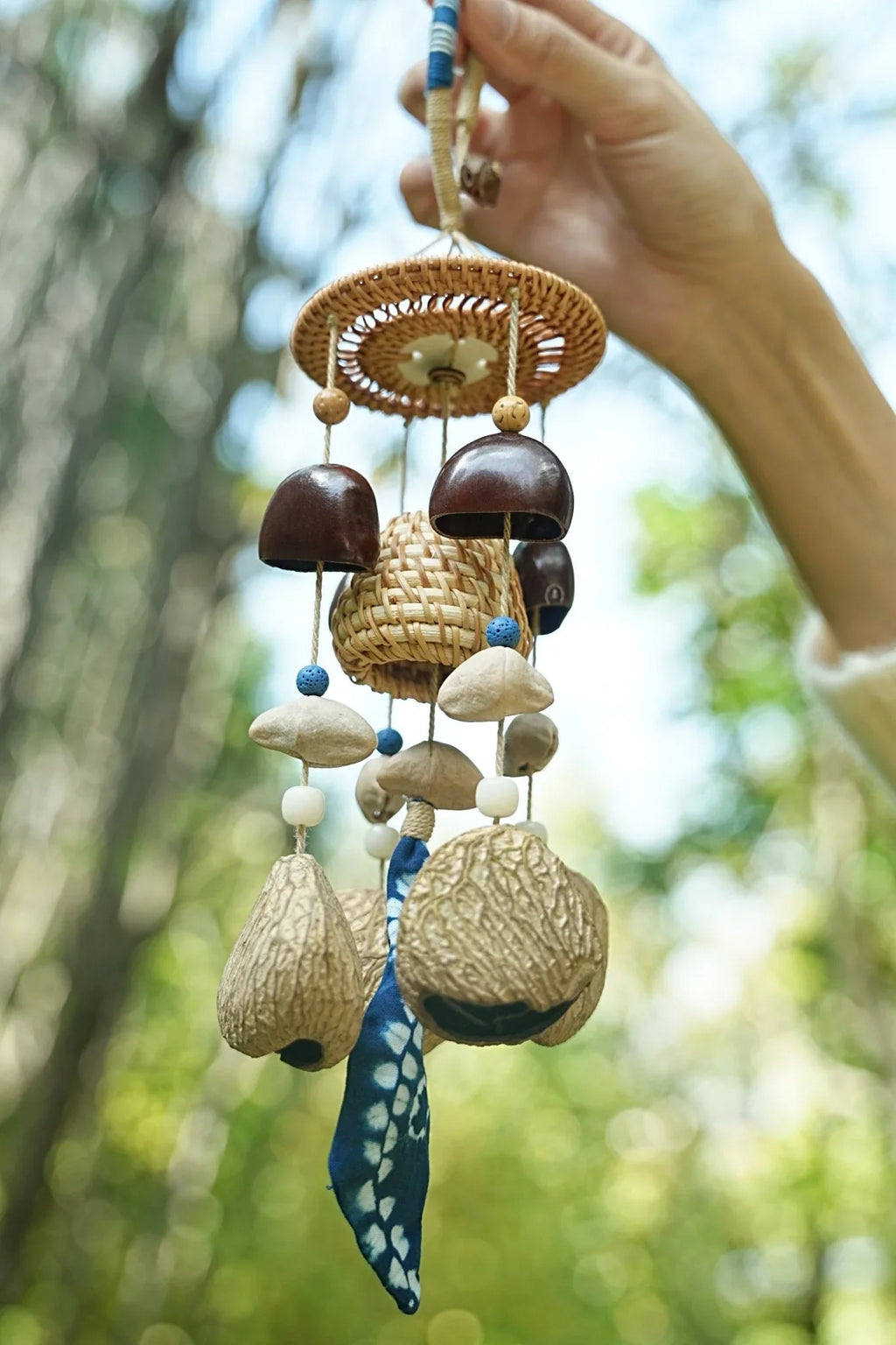 "Indigo Harvest" Rattan Shibori Seed Chime