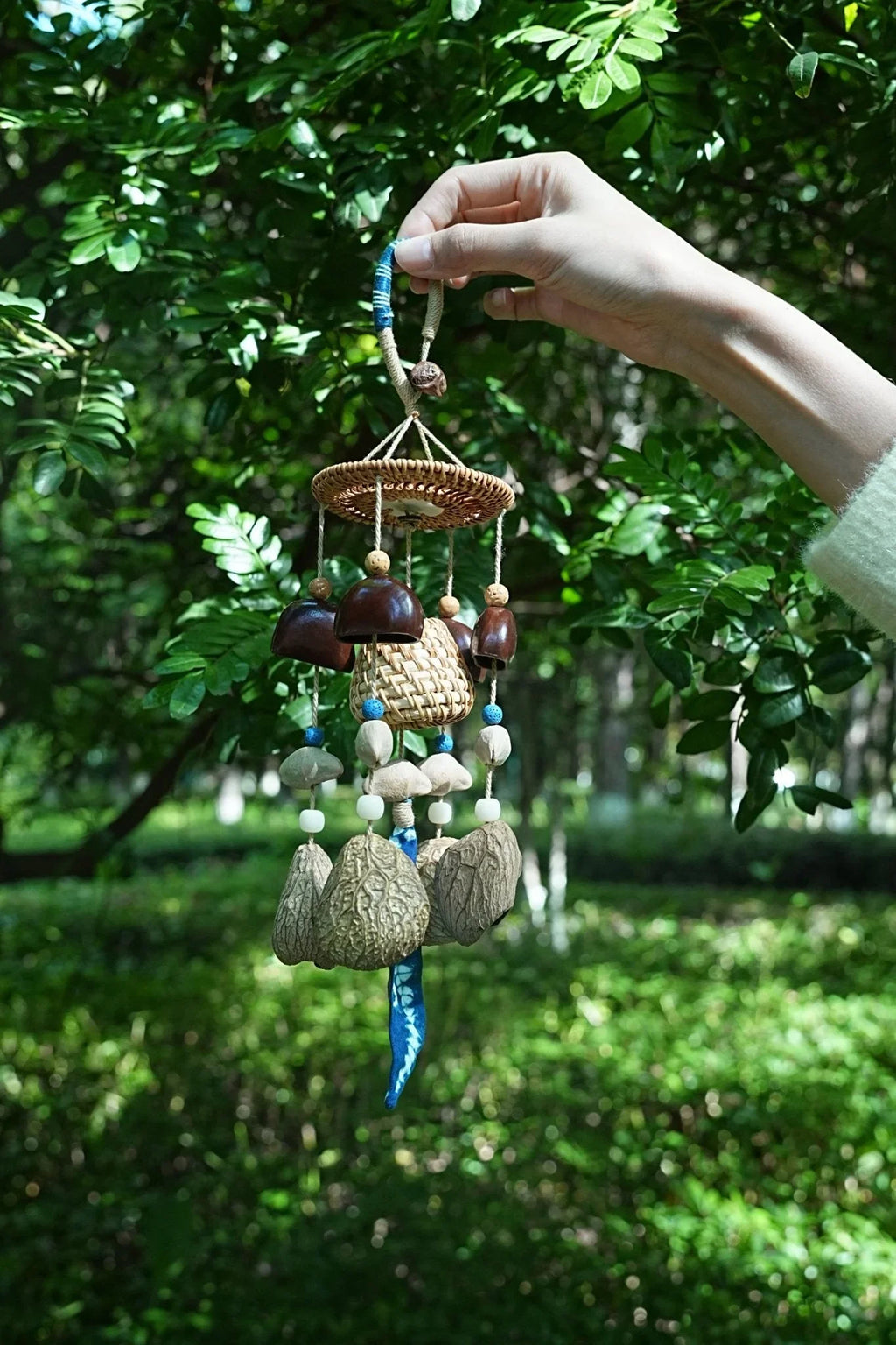 "Indigo Harvest" Rattan Shibori Seed Chime