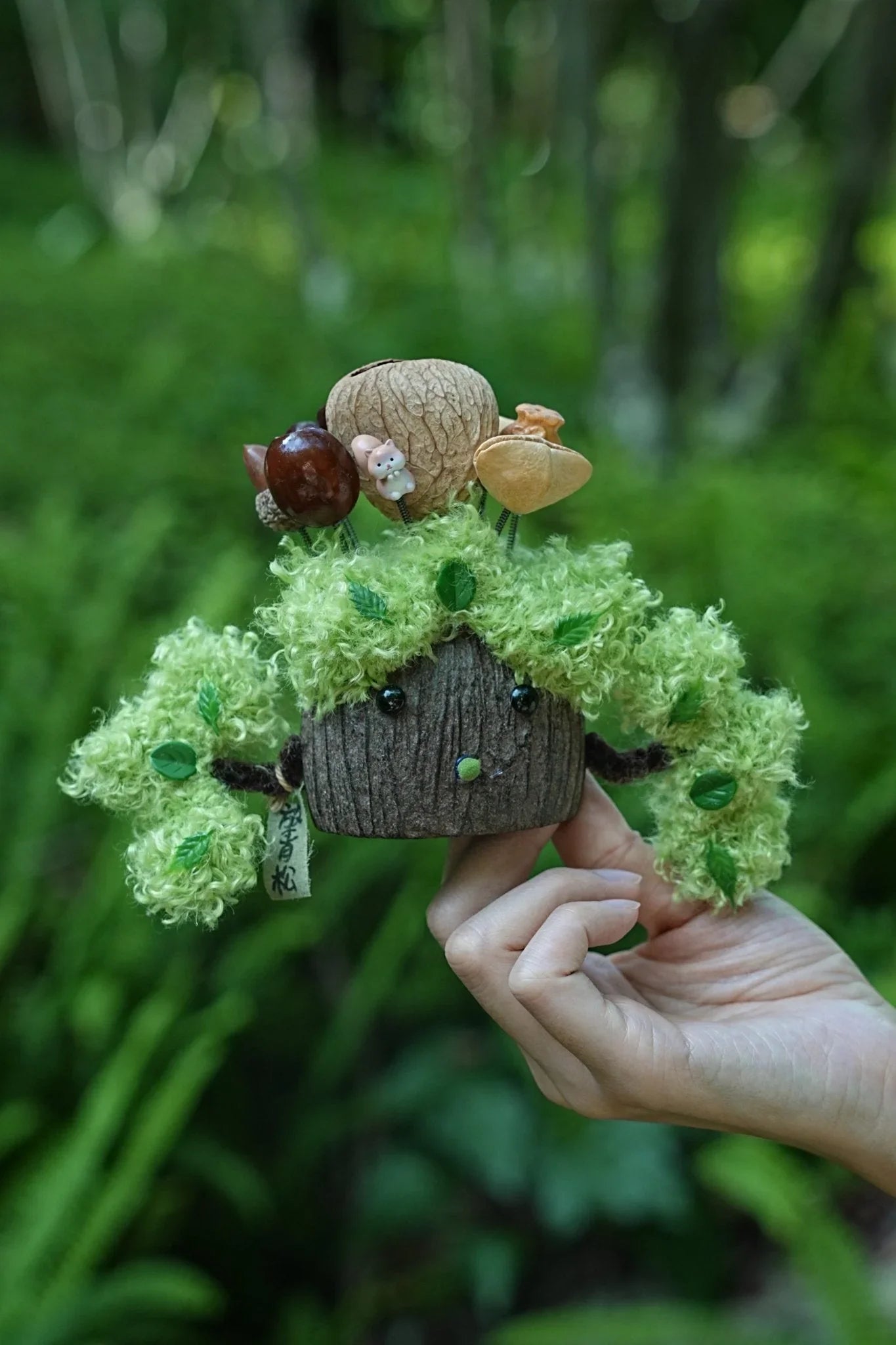 "The Mossy Guardian" - Fluffy Tree Spirit Doll with Squirrel & Springy Nuts