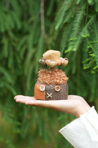 "The Patchwork Scarecrow" - Button-Eyed Nut Shell Doll with Leather Patch