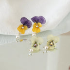 "Singing Garden" Real Viola Pansy Earrings