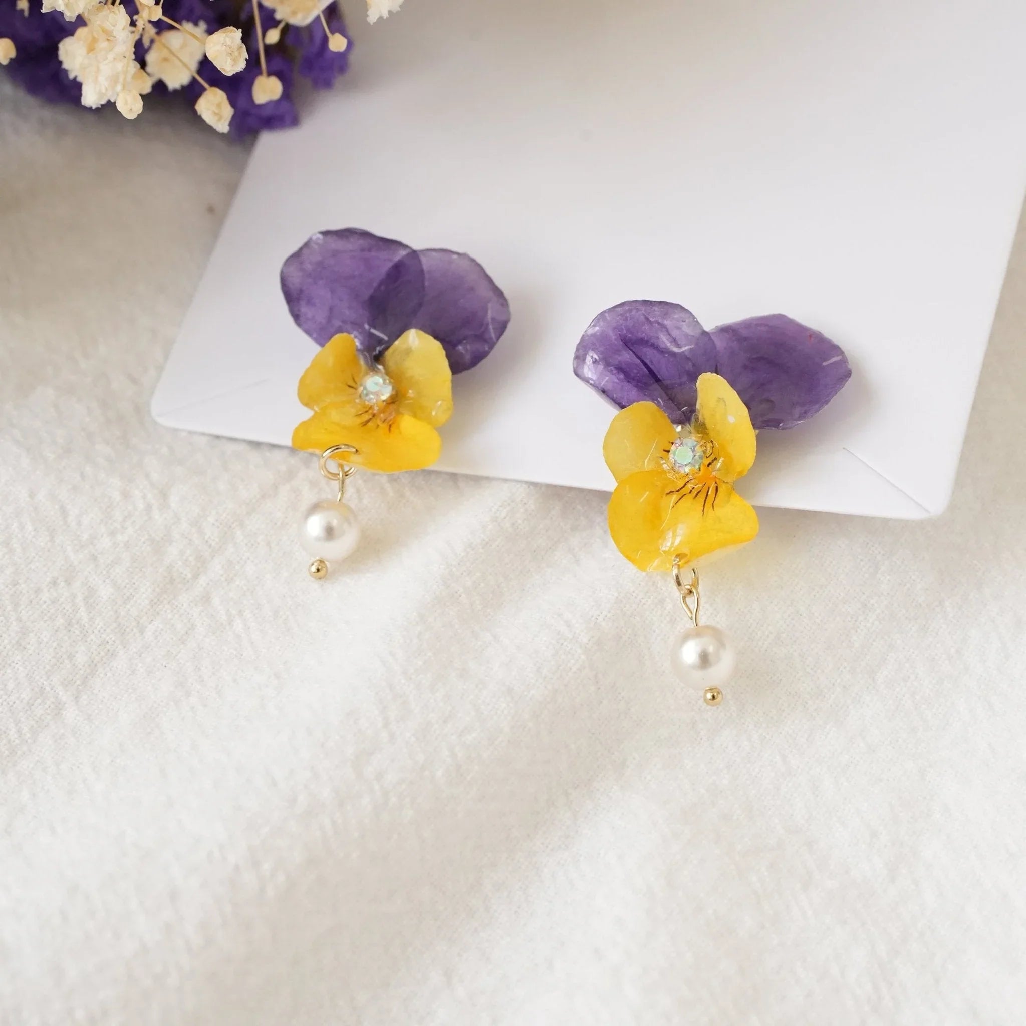 "Singing Garden" Real Viola Pansy Earrings