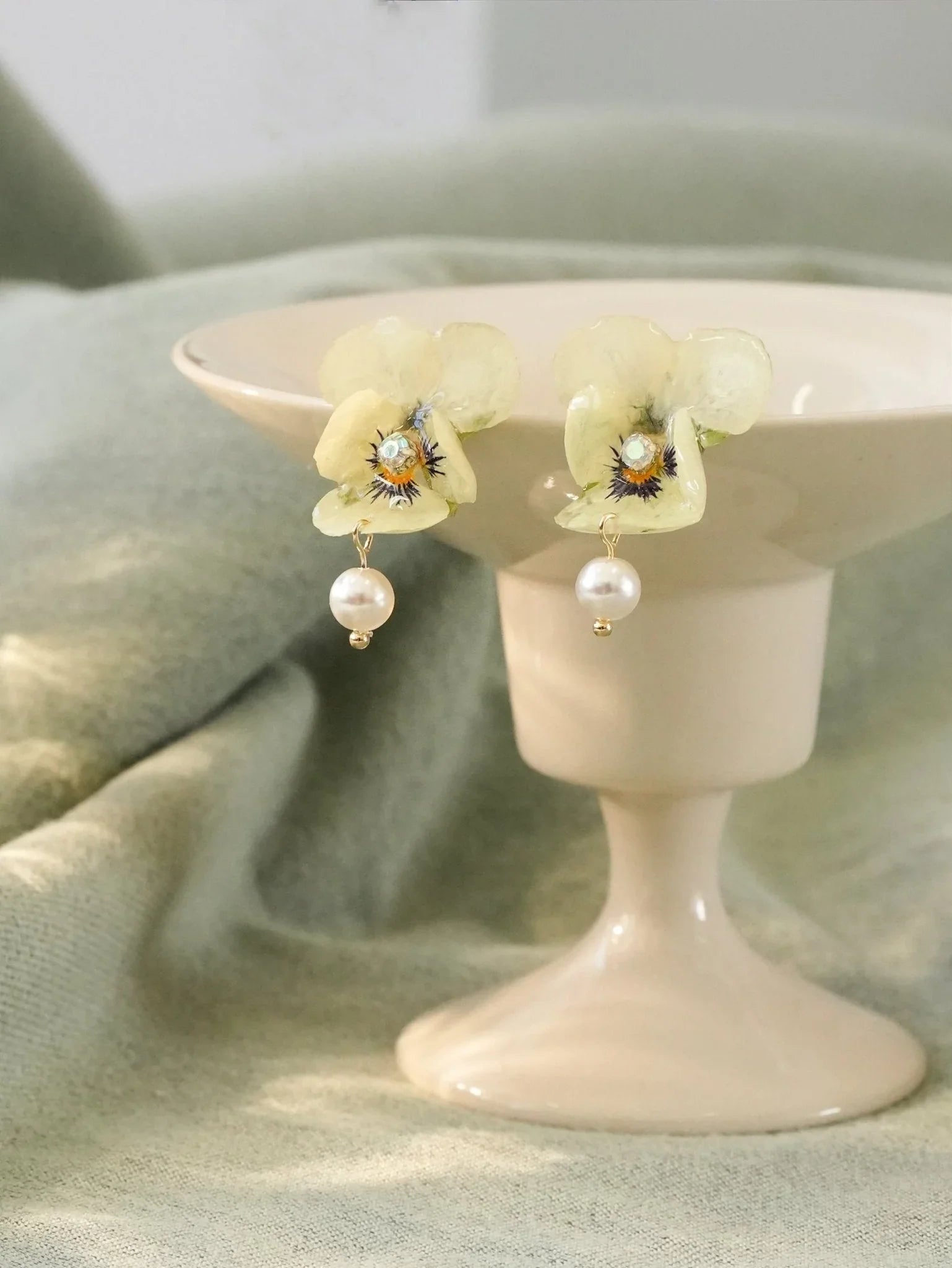 "Singing Garden" Real Viola Pansy Earrings