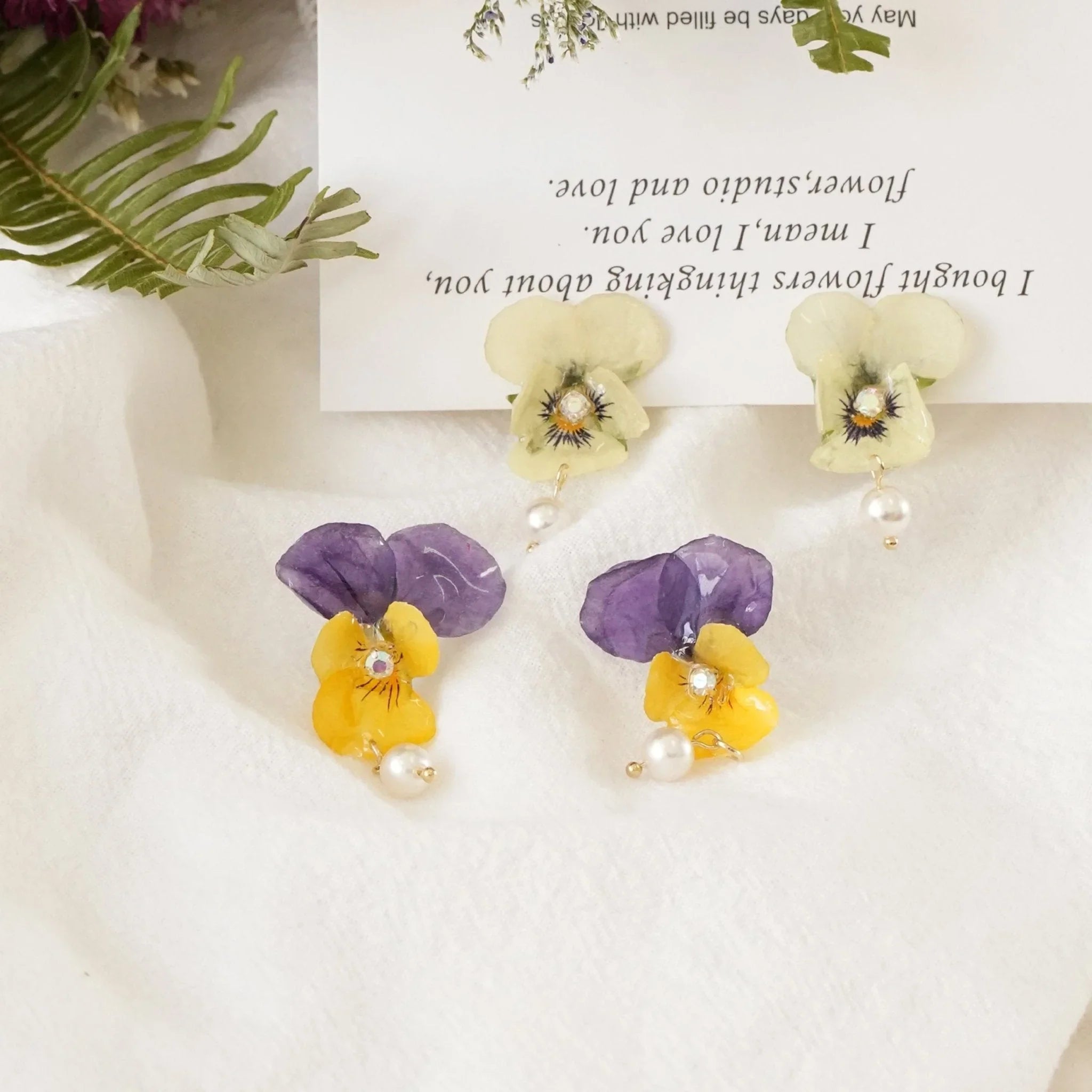 "Singing Garden" Real Viola Pansy Earrings