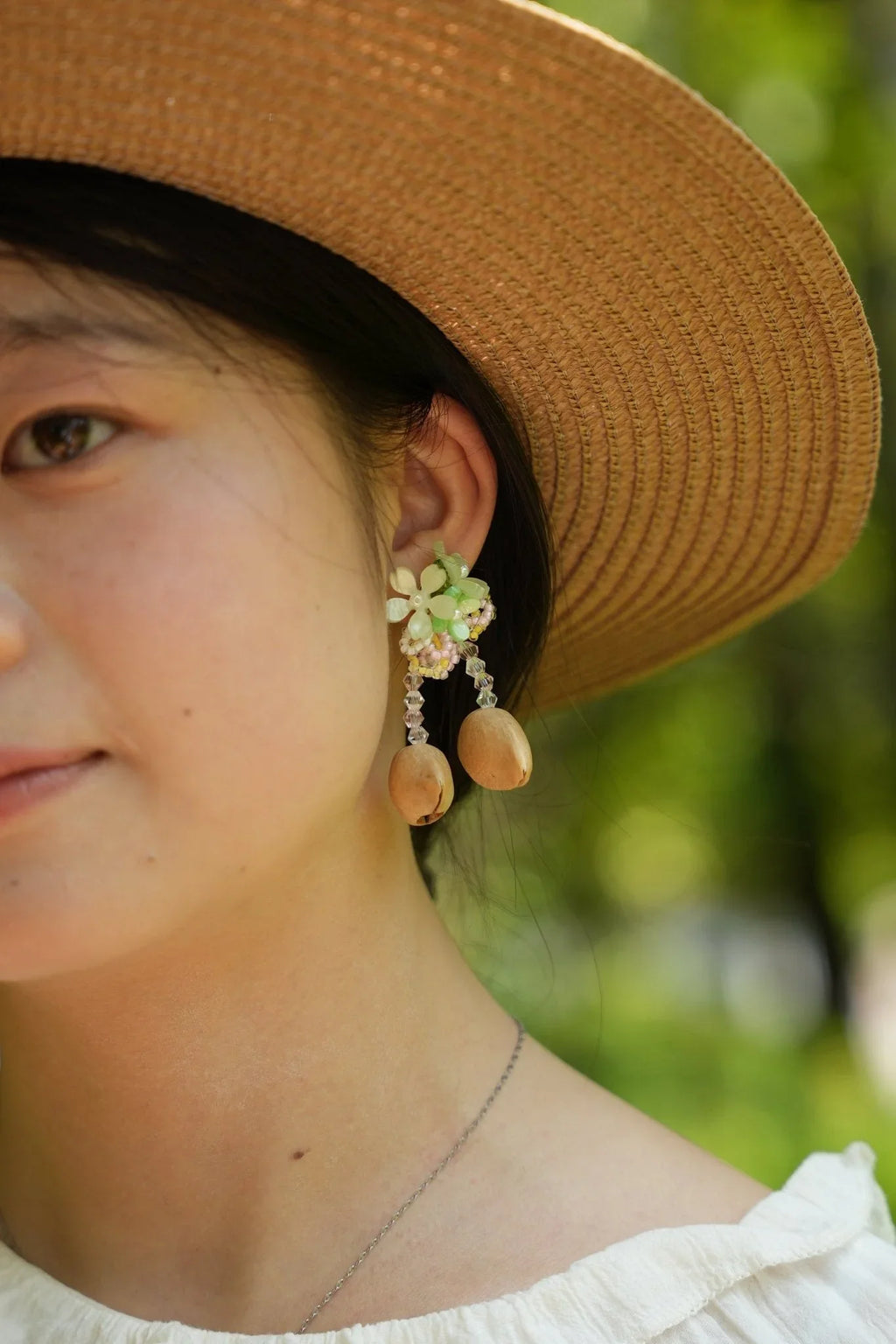 "The Spring Blossom" - Pastel Flower & Natural Seed Dangle Earrings