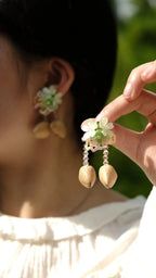 "The Spring Blossom" - Pastel Flower & Natural Seed Dangle Earrings