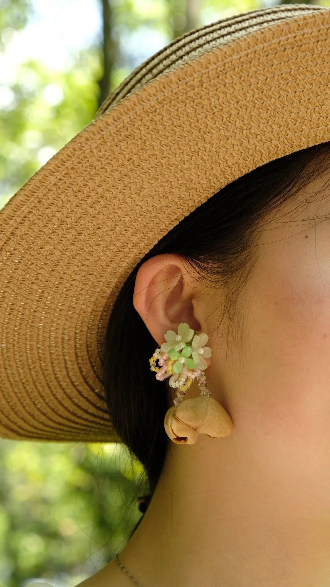 "The Spring Blossom" - Pastel Flower & Natural Seed Dangle Earrings