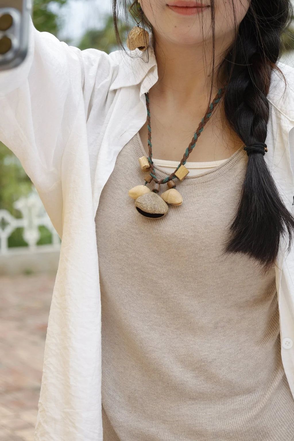 "Woodland Trio" Seed Braided Necklace