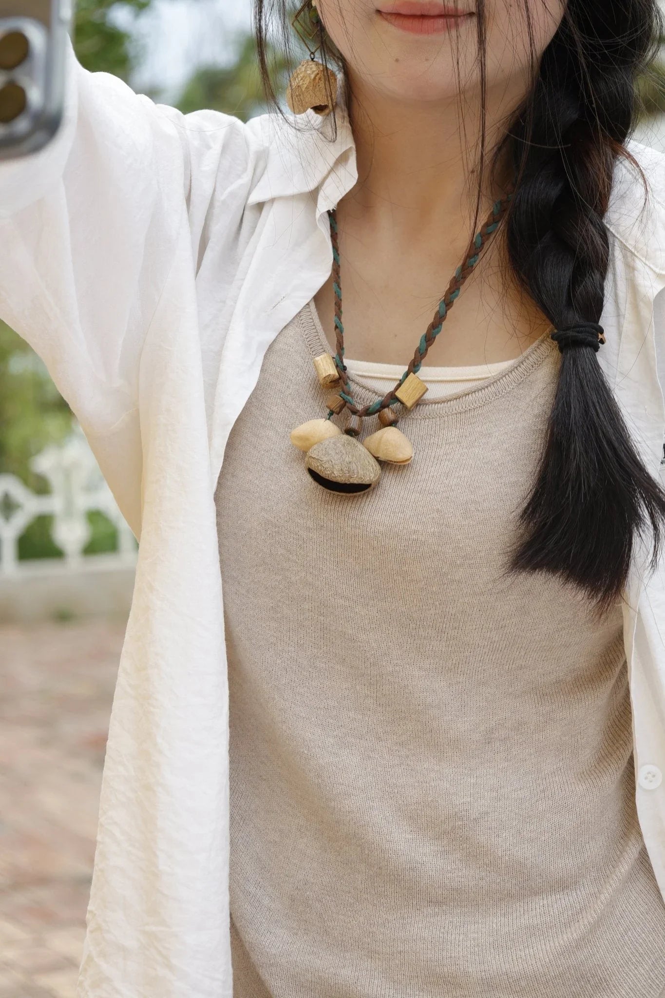 "Woodland Trio" Seed Braided Necklace