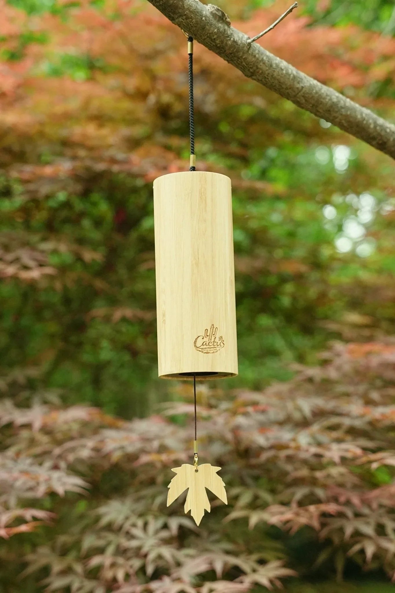 "The Zen Bamboo" - Handcrafted Natural Bamboo Wind Chime with Maple Leaf