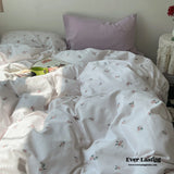 Thin Stripe Floral Bedding Set / Blue Ever Lasting
