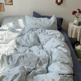 Thin Stripe Floral Bedding Set / Blue Ever Lasting
