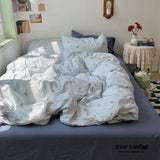 Thin Stripe Floral Bedding Set / Blue Ever Lasting