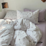 Thin Stripe Floral Bedding Set / Blue Ever Lasting
