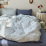 Thin Stripe Floral Bedding Set / Blue Ever Lasting