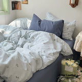 Thin Stripe Floral Bedding Set / Blue Ever Lasting