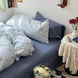 Thin Stripe Floral Bedding Set / Blue Ever Lasting