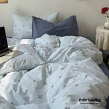 Thin Stripe Floral Bedding Set / Blue Ever Lasting