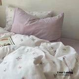 Thin Stripe Floral Bedding Set / Blue Ever Lasting