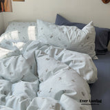 Thin Stripe Floral Bedding Set / Blue Ever Lasting