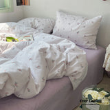 Thin Stripe Floral Bedding Set / Blue Ever Lasting