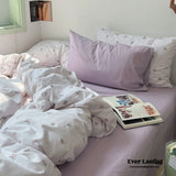 Thin Stripe Floral Bedding Set / Blue Ever Lasting