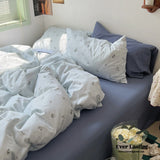 Thin Stripe Floral Bedding Set / Blue Ever Lasting