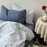 Thin Stripe Floral Bedding Set / Blue Ever Lasting