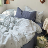 Thin Stripe Floral Bedding Set / Blue Ever Lasting