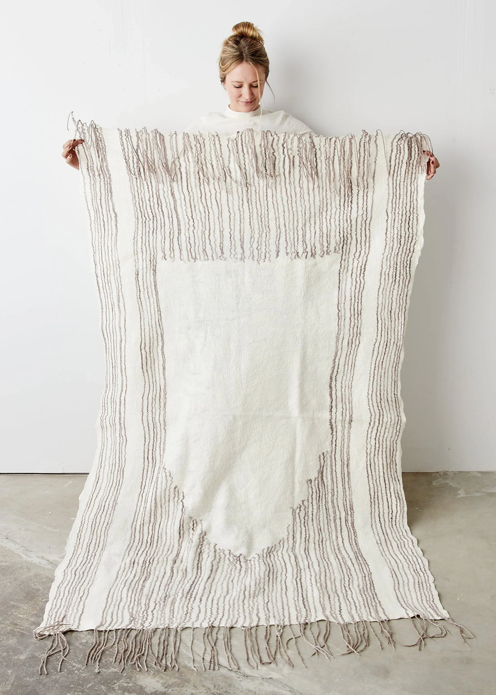 Musullah Fine Line Merino Wool and Silk Throw, front view - House Of Avana