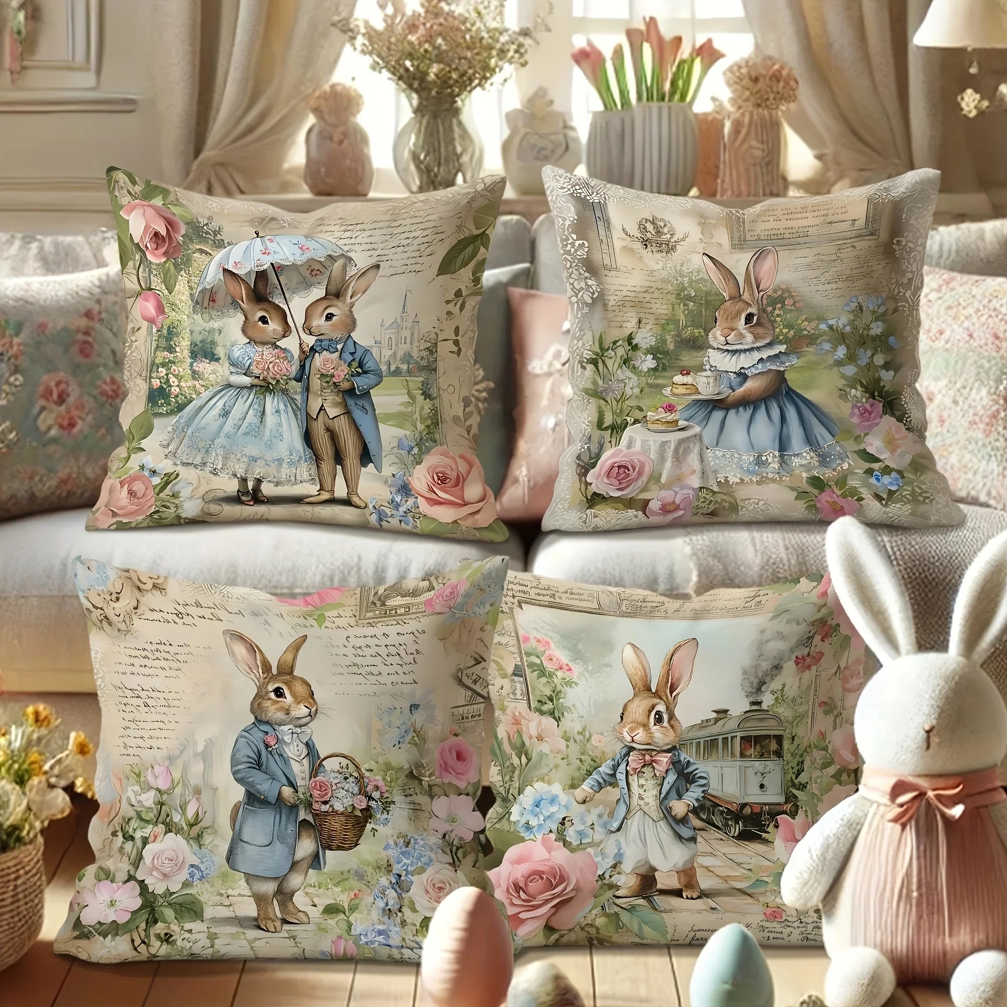 Throw Pillow Covers - Retro Romantic Pink Set