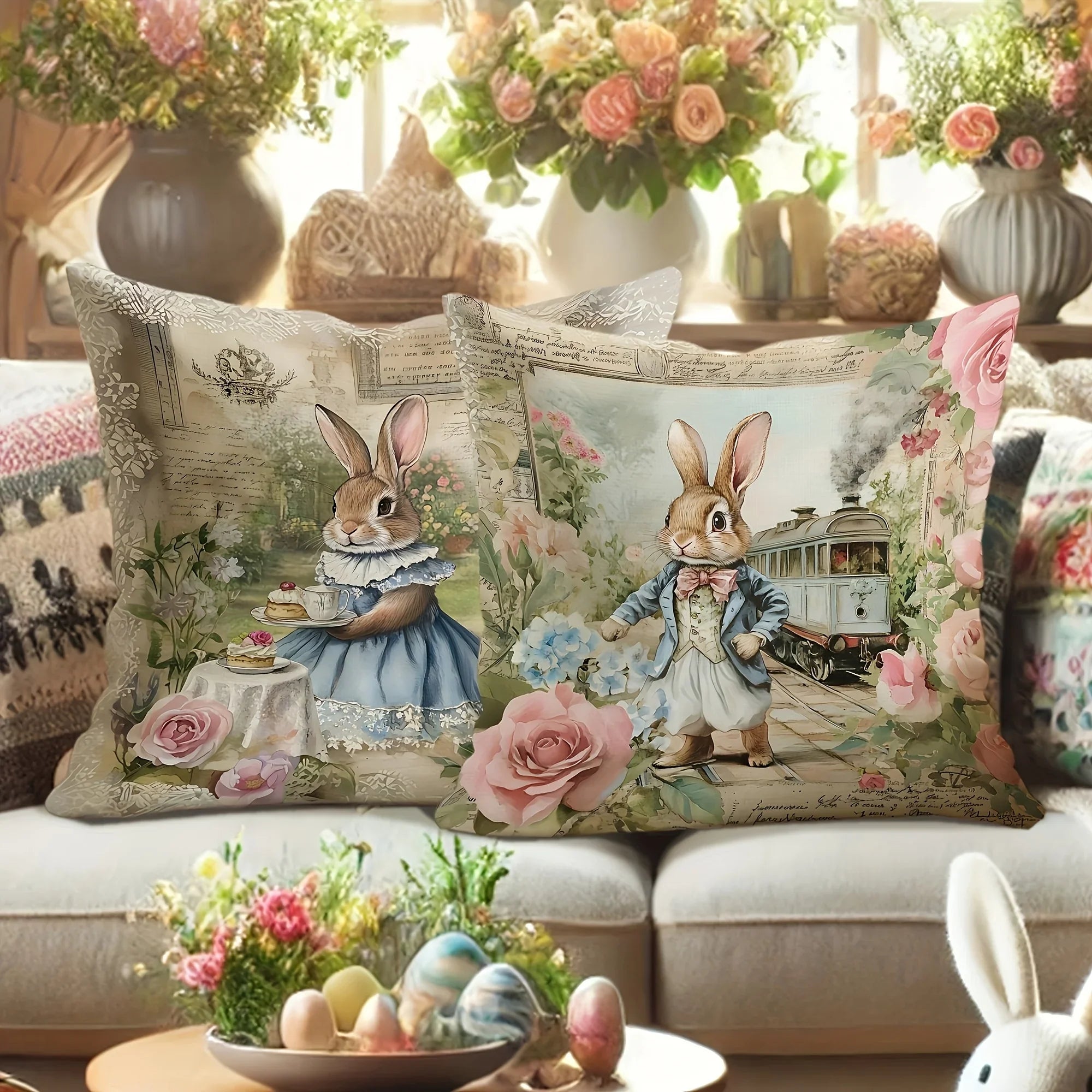 Throw Pillow Covers - Retro Romantic Pink Set