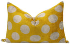Handmade Yellow Polka Dot Throw Pillow - 16x24 Inch, Vegetable Dyed with Premium Down Feather Insert,... - House Of Avana