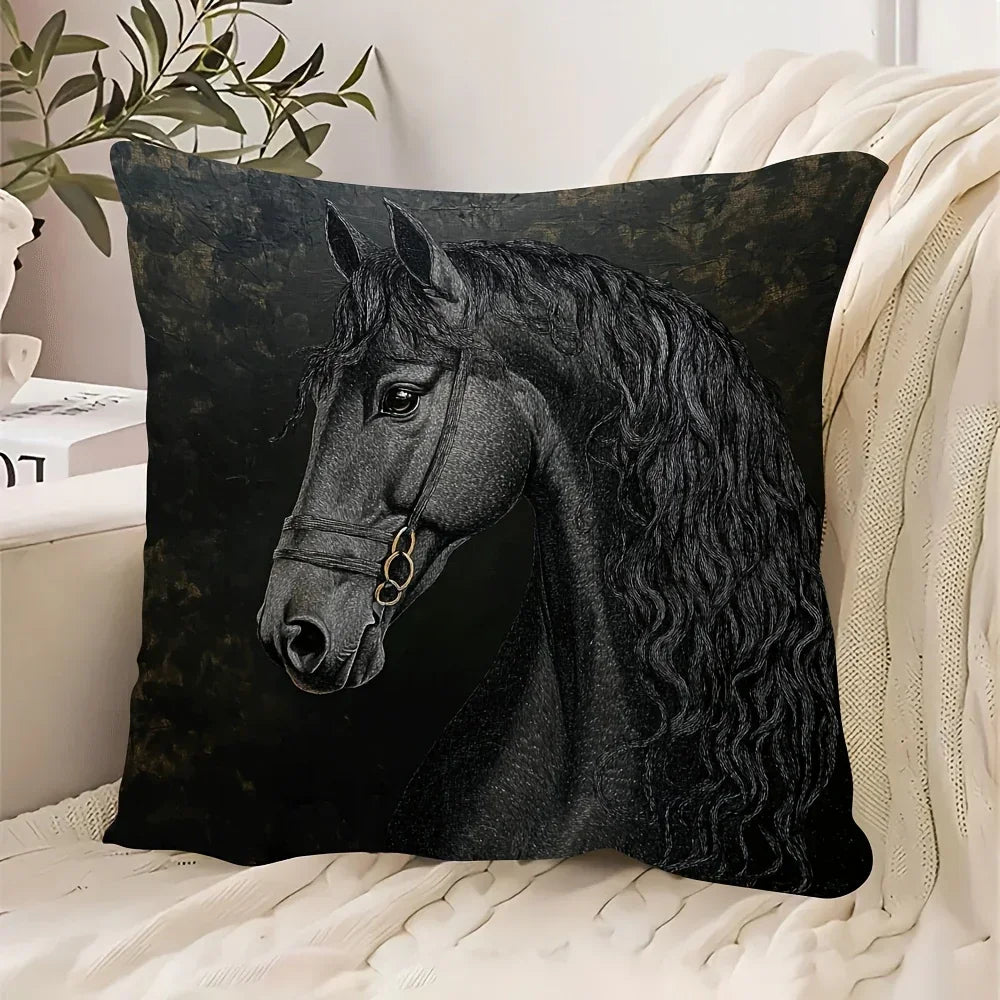 Throw Pillow - Soft Plush Friesian Horse 45x45cm