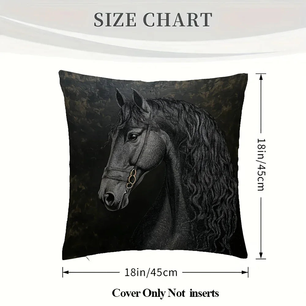 Throw Pillow - Soft Plush Friesian Horse 45x45cm