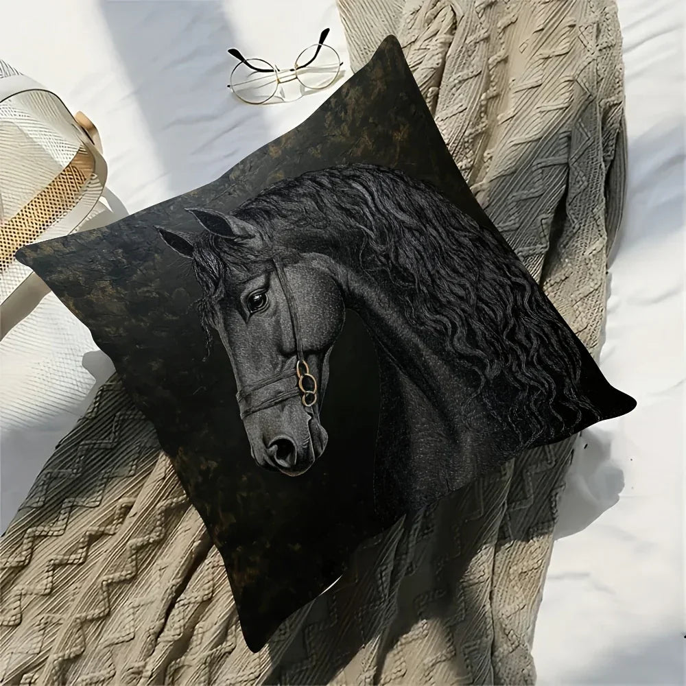 Throw Pillow - Soft Plush Friesian Horse 45x45cm
