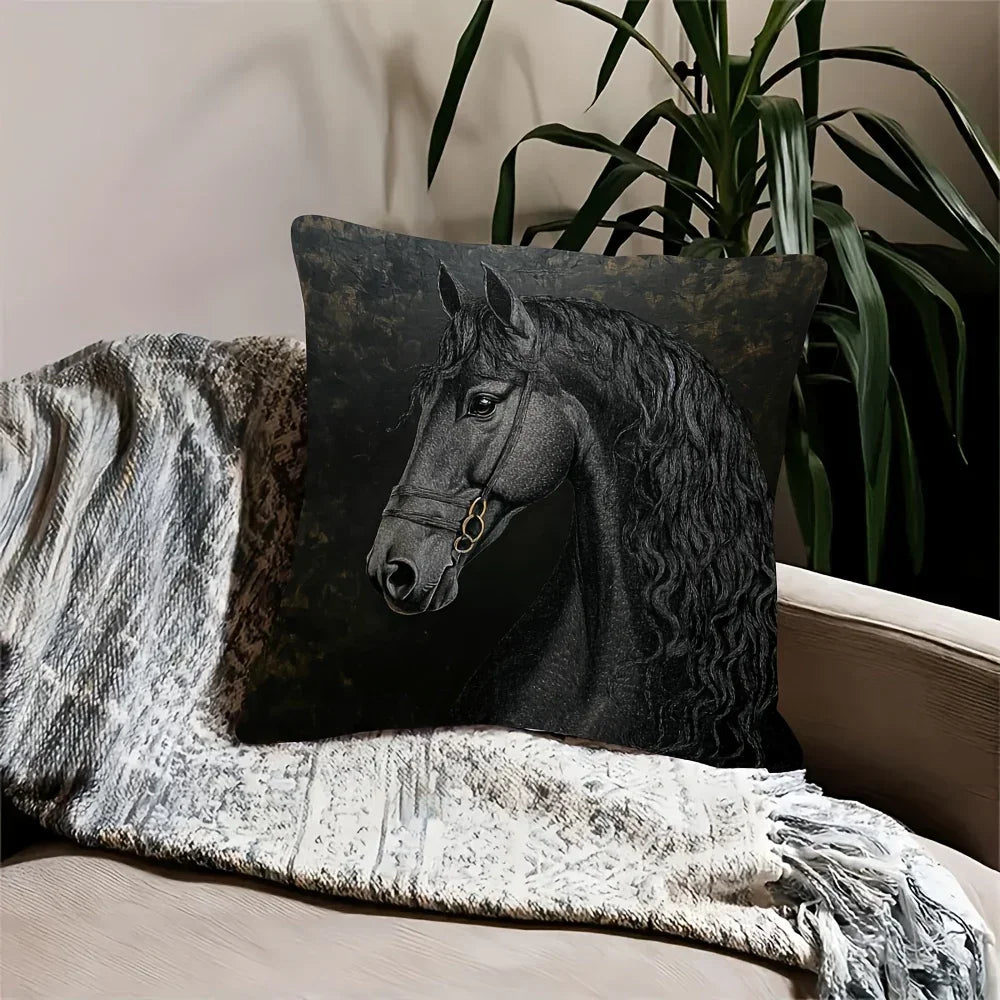Throw Pillow - Soft Plush Friesian Horse 45x45cm