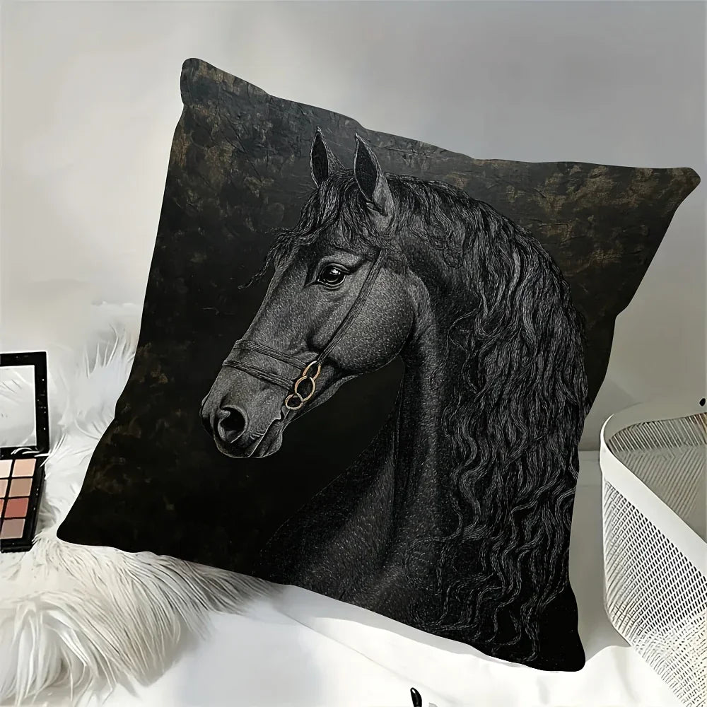Throw Pillow - Soft Plush Friesian Horse 45x45cm