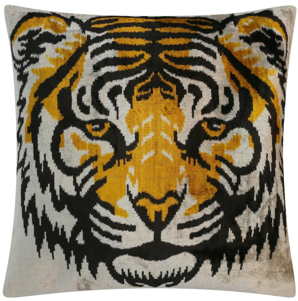 Canvello Handmade Velvet Throw Pillow with Bold Tiger Face Design - High-quality 20x20 Inch Decorative... - House Of Avana