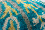 Handmade Velvet Throw Pillow with Turquoise and Yellow Ikat Design - High-quality 20x20 Inch Decorative... - House Of Avana