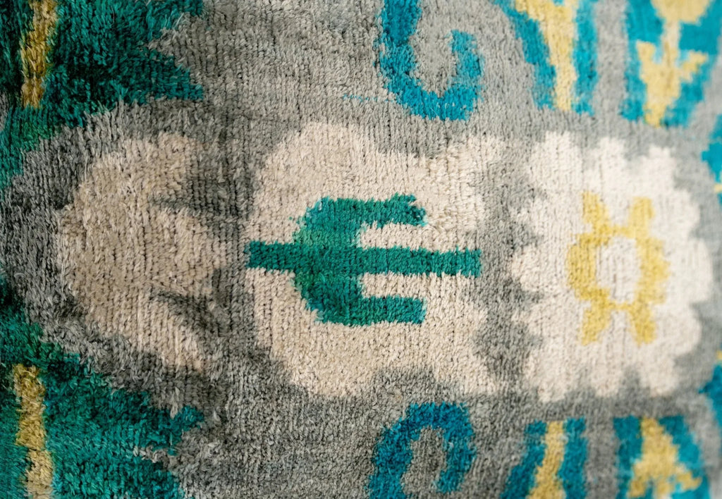 Handmade Velvet Throw Pillow with Turquoise and Yellow Ikat Design - High-quality 20x20 Inch Decorative... - House Of Avana