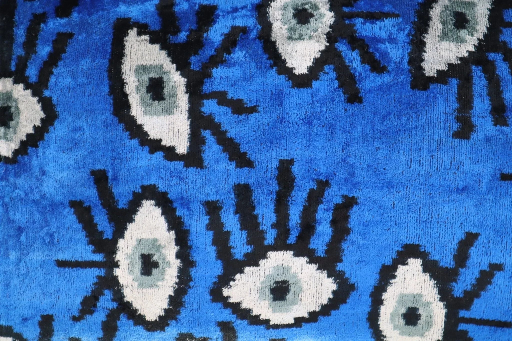 Canvello Handmade Luxury Handmade Velvet Silk Evil Eye Throw Pillow with Down Insert, angled view - House Of Avana