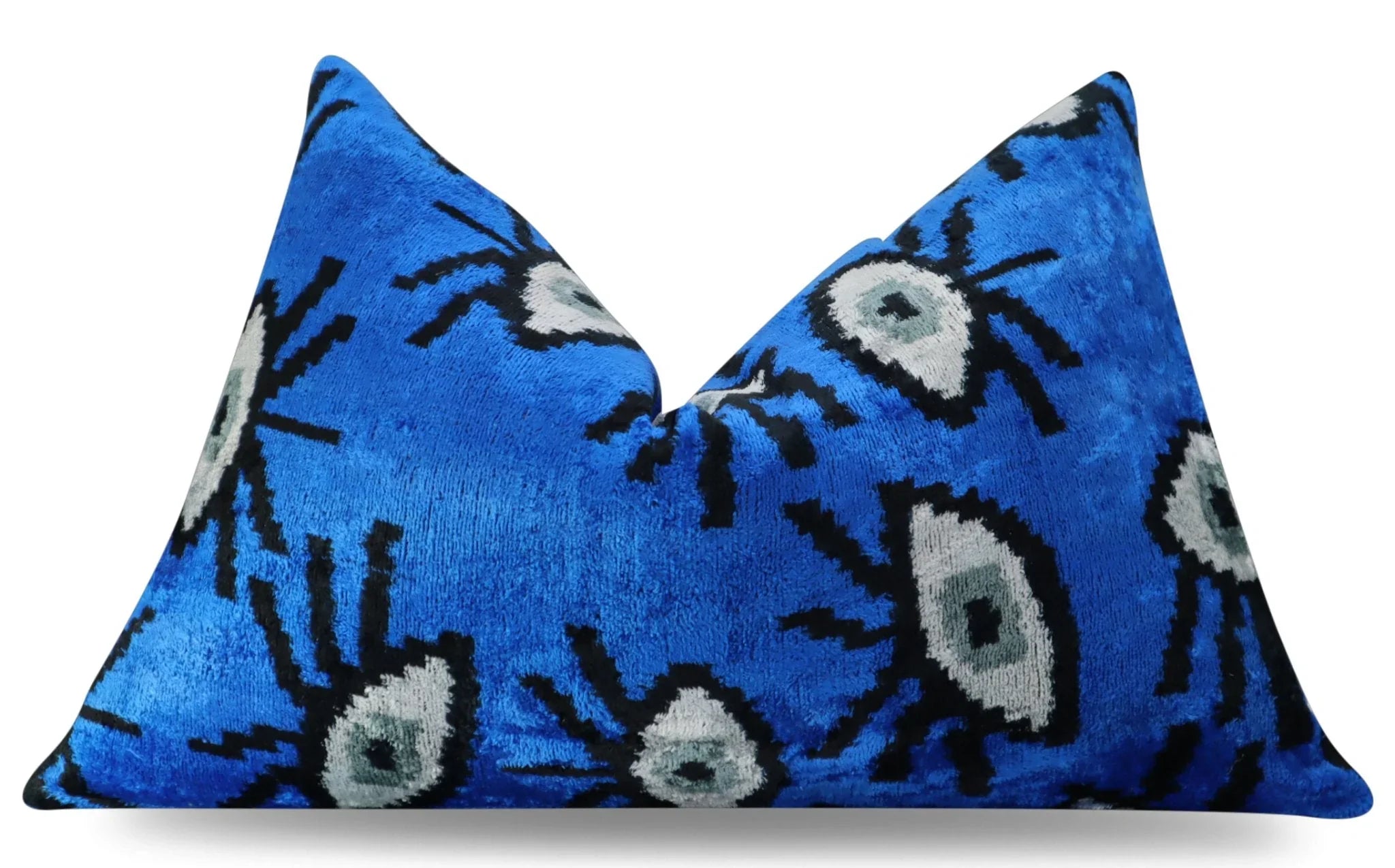 Canvello Handmade Luxury Handmade Velvet Silk Evil Eye Throw Pillow with Down Insert, back view - House Of Avana