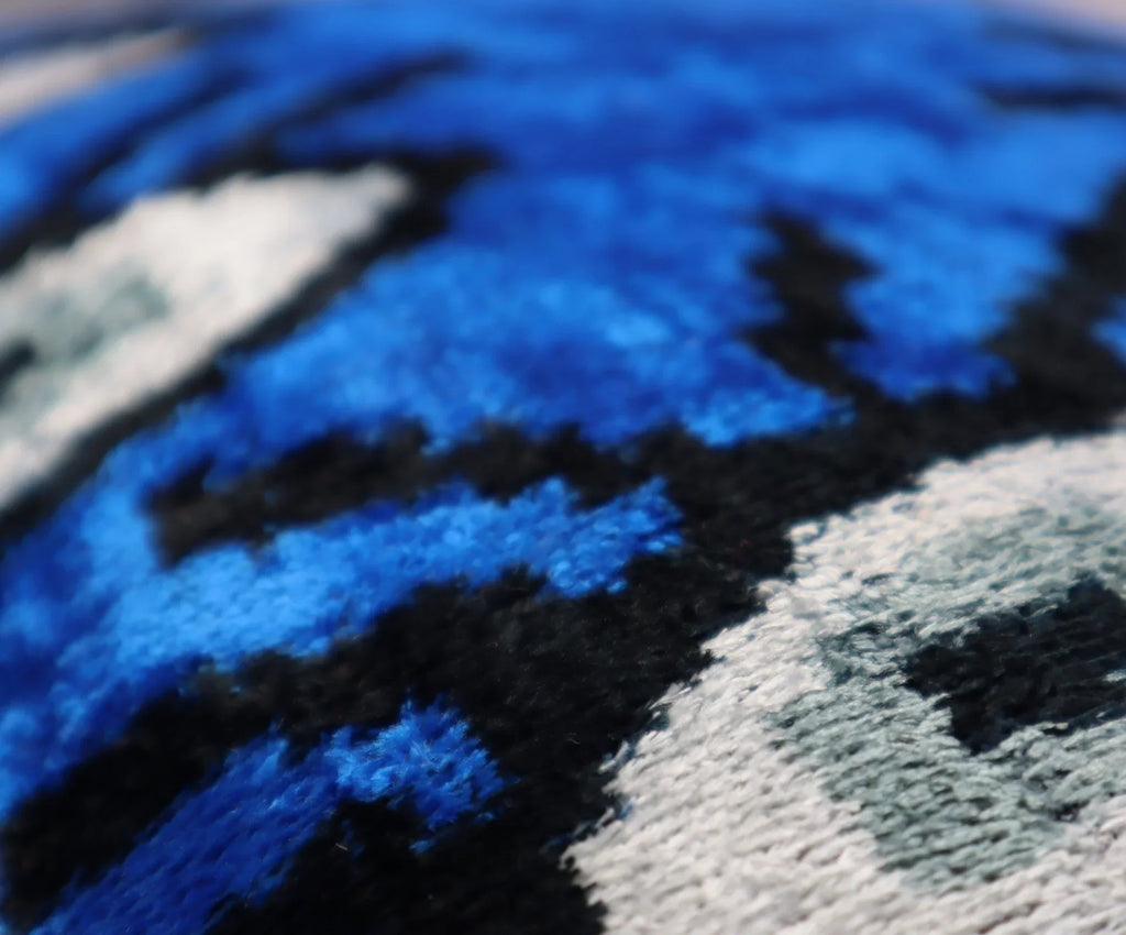 Canvello Handmade Luxury Handmade Velvet Silk Evil Eye Throw Pillow with Down Insert, close-up view - House Of Avana