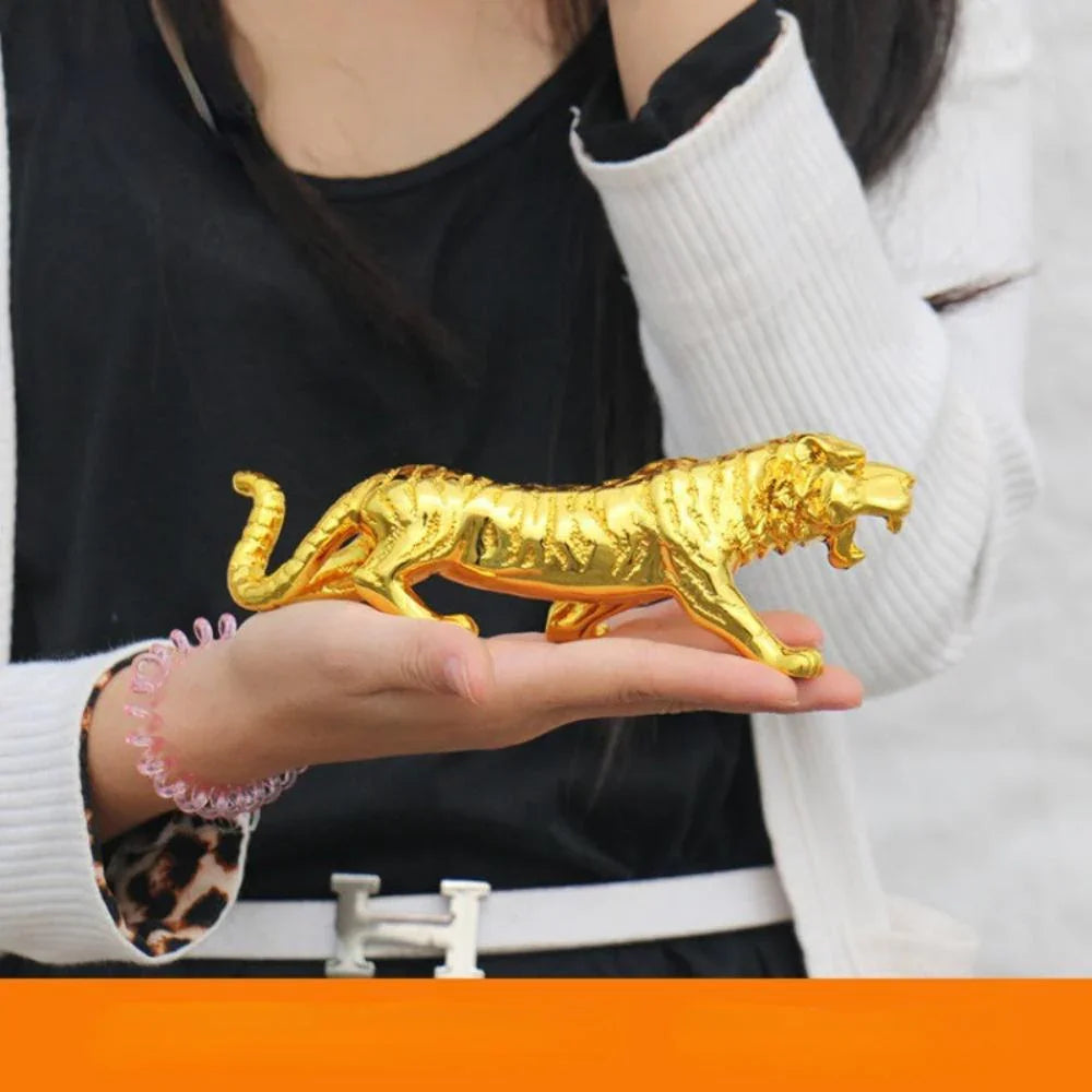 Golden resin tiger ornament, intricate details, majestic figurine - House of Avana