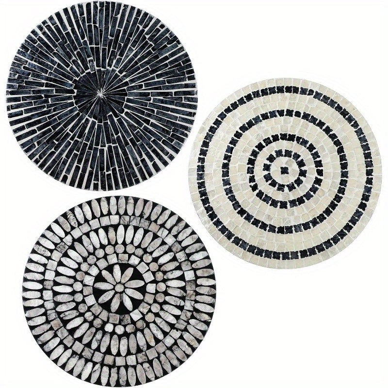 Tioncy 3pcs 11. 8 Inches Mother of Pearl Shell Plate Coastal Wall Art Mosaic Wall Sculpture Shell Handmade Hanging Wall Plates Arts for Summer Spring Bedroom Bathroom Home Office Hotel Black House Of Avana