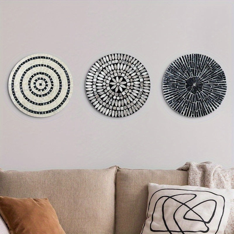 Tioncy 3pcs 11. 8 Inches Mother of Pearl Shell Plate Coastal Wall Art Mosaic Wall Sculpture Shell Handmade Hanging Wall Plates Arts for Summer Spring Bedroom Bathroom Home Office Hotel Black House Of Avana