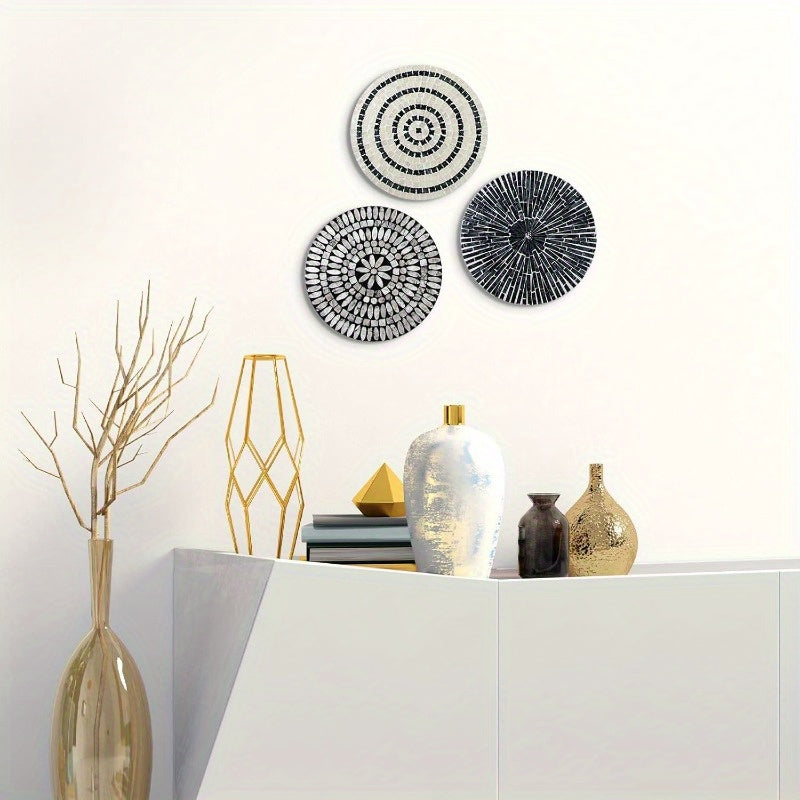 Tioncy 3pcs 11. 8 Inches Mother of Pearl Shell Plate Coastal Wall Art Mosaic Wall Sculpture Shell Handmade Hanging Wall Plates Arts for Summer Spring Bedroom Bathroom Home Office Hotel Black House Of Avana