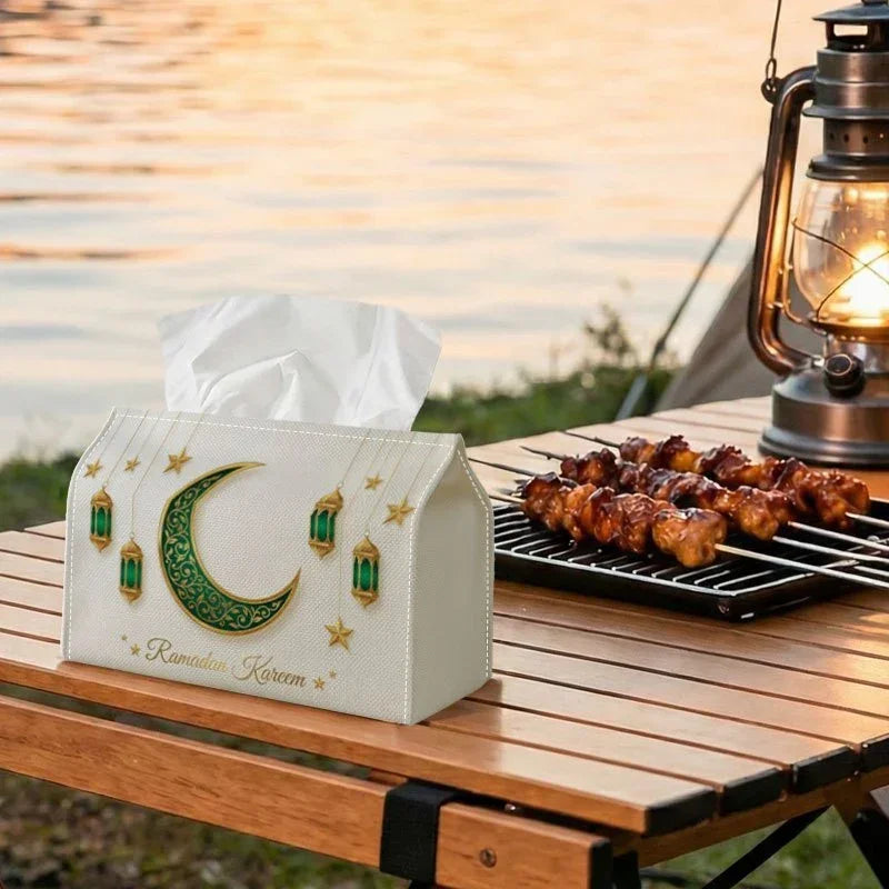Tissue Box - Green Crescent Moon Polyester Small