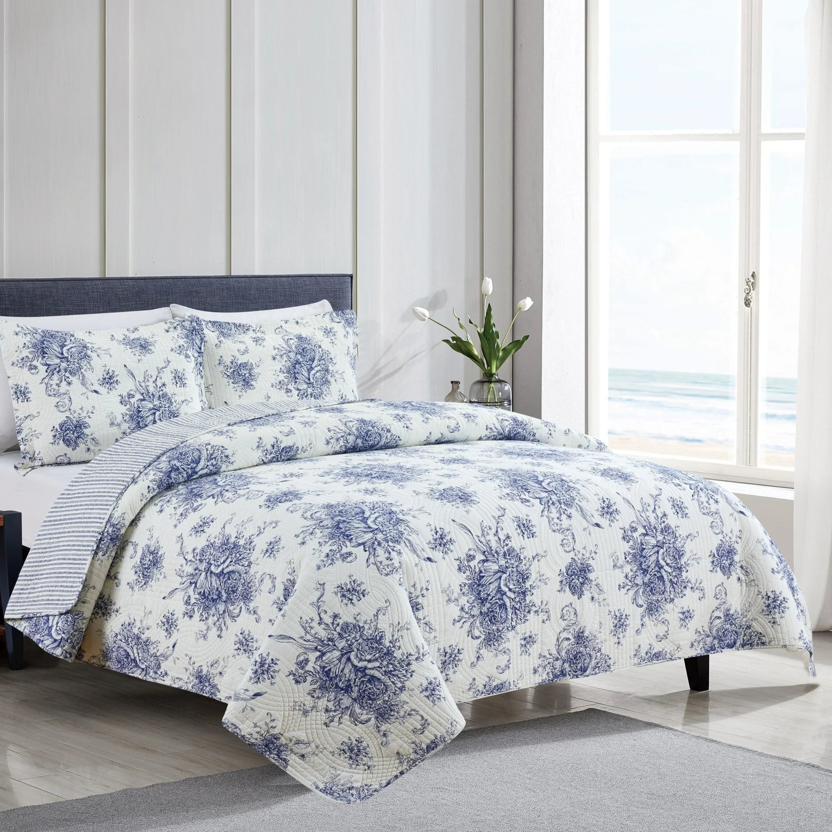 Toile Reversible Cotton Quilt Set Mélange Home